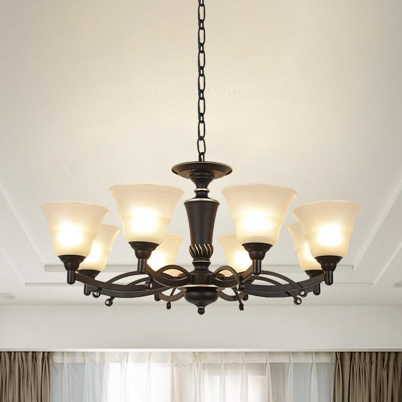 6/8 Bulbs Chandelier Lighting Bell Frosted Glass Fixture Black - Rebooters