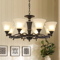 6/8 Bulbs Chandelier Lighting Bell Frosted Glass Fixture Black - Rebooters