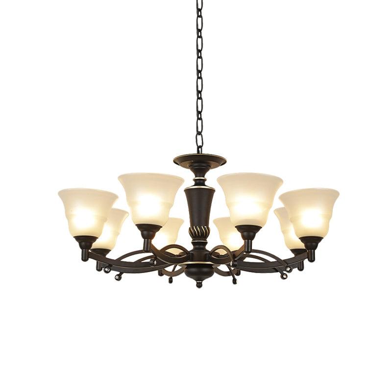 6/8 Bulbs Chandelier Lighting Bell Frosted Glass Fixture Black - Rebooters