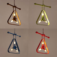 3 Heads Triangle Chandelier Lamp with Wire Frame Vintage Style - Rebooters