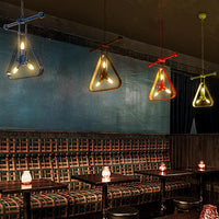 3 Heads Triangle Chandelier Lamp with Wire Frame Vintage Style - Rebooters
