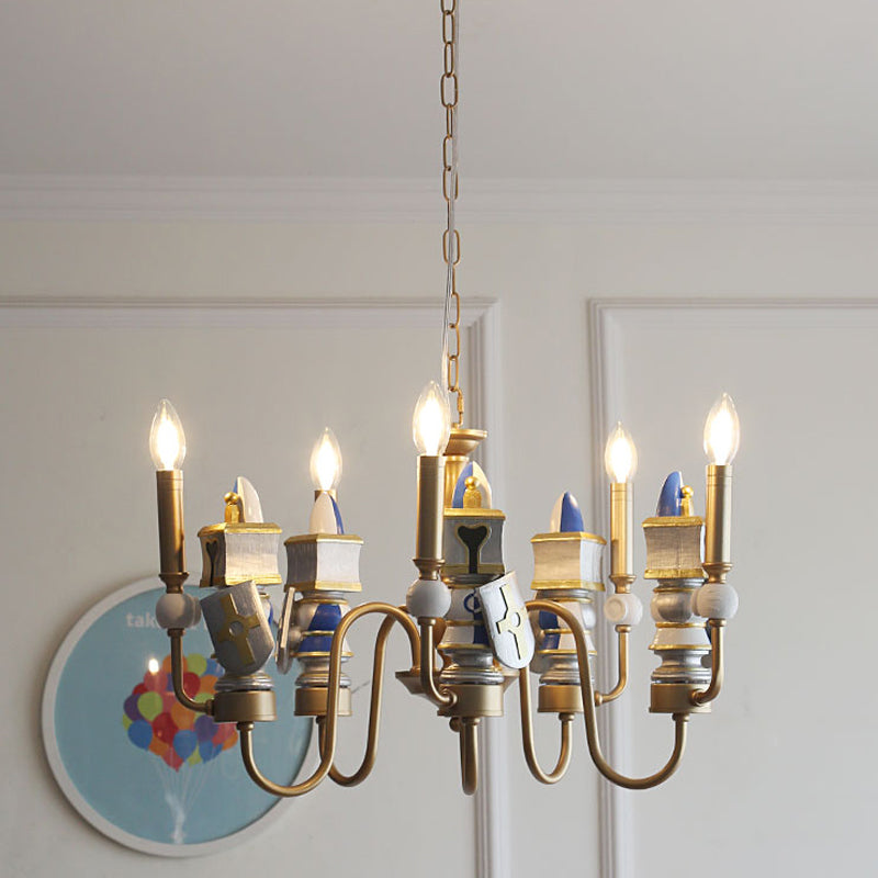 Metal Curved Arm Pendant Chandelier Vintage 5 Bulbs Gold Finish Ceiling Light - Rebooters