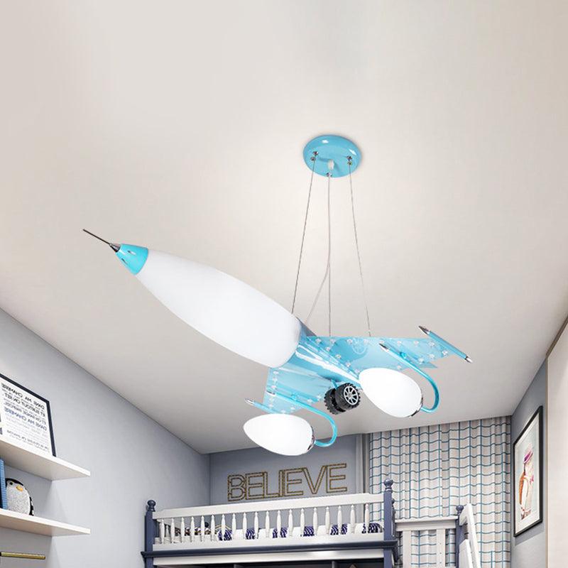 Cartoon Plane Hanging Chandelier Metallic LED Blue Light - Rebooters