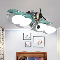 Cream Glass Bullet Chandelier Lamp Aircraft Design Cartoon Green - Rebooters