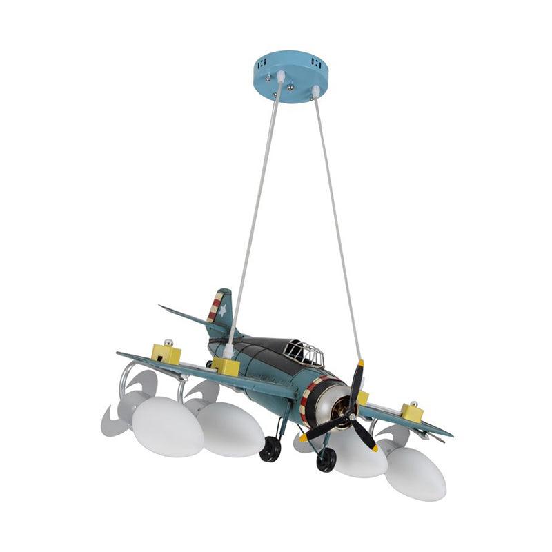 Cream Glass Bullet Chandelier Lamp Aircraft Design Cartoon Green - Rebooters
