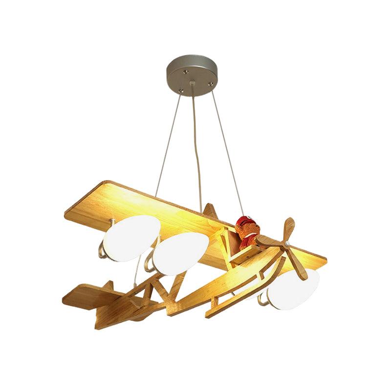 Aircraft Kids Bedroom Pendant Lighting Wood 4-Head Chandelier - Rebooters