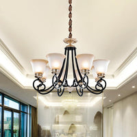 6/8 Heads Frosted Glass Chandelier Classic Black Flared Pendant Light - Rebooters