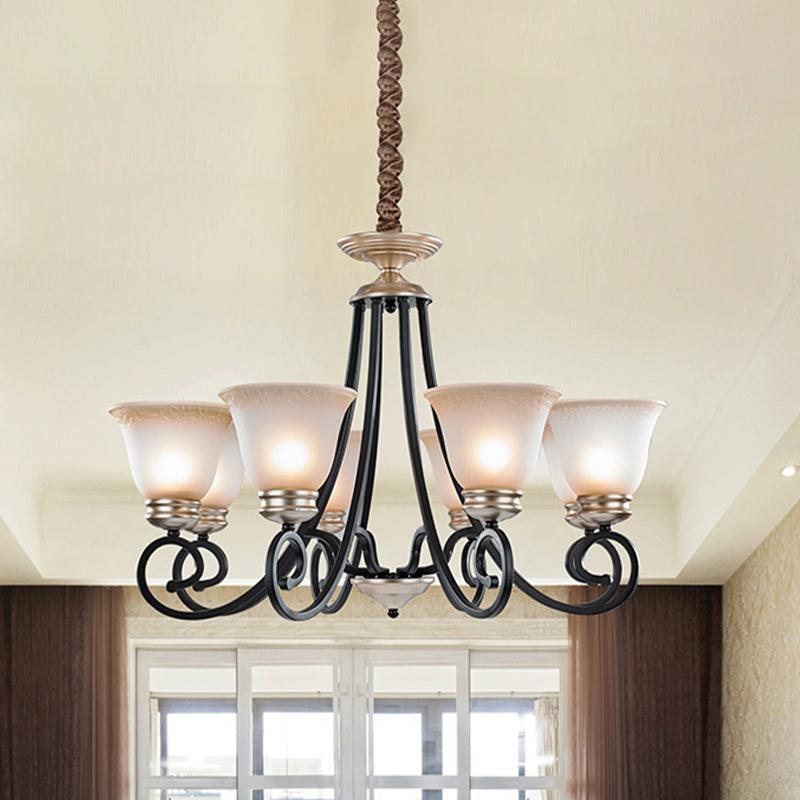 6/8 Heads Frosted Glass Chandelier Classic Black Flared Pendant Light - Rebooters