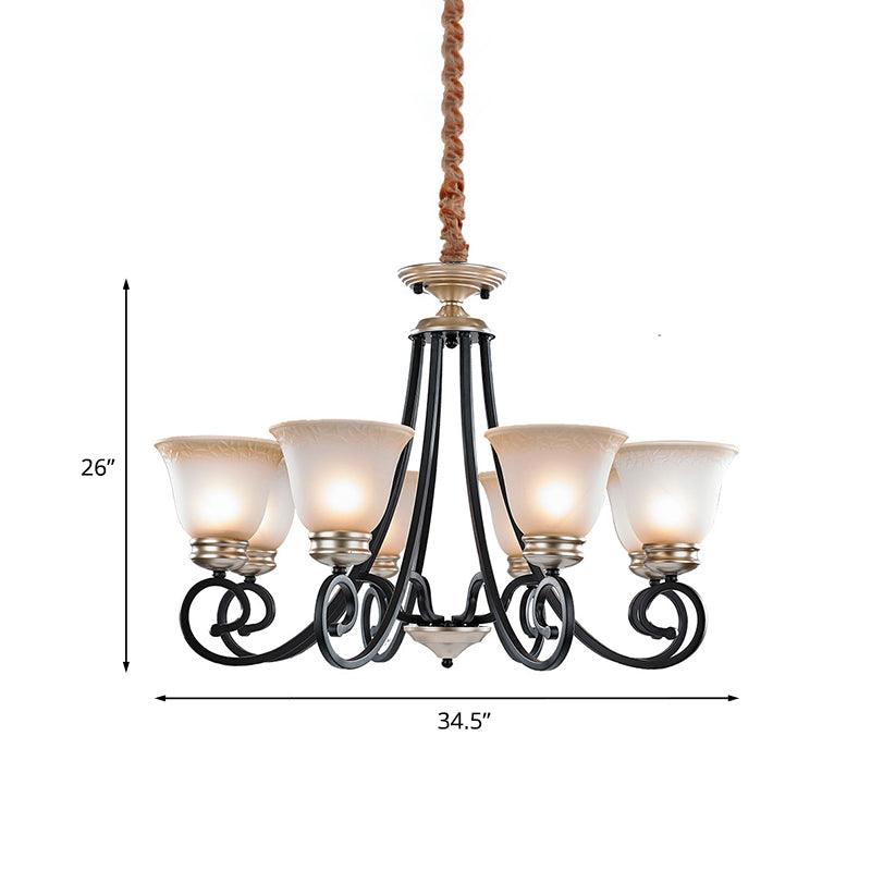 6/8 Heads Frosted Glass Chandelier Classic Black Flared Pendant Light - Rebooters