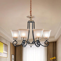 6/8 Heads Frosted Glass Chandelier Classic Black Flared Pendant Light - Rebooters