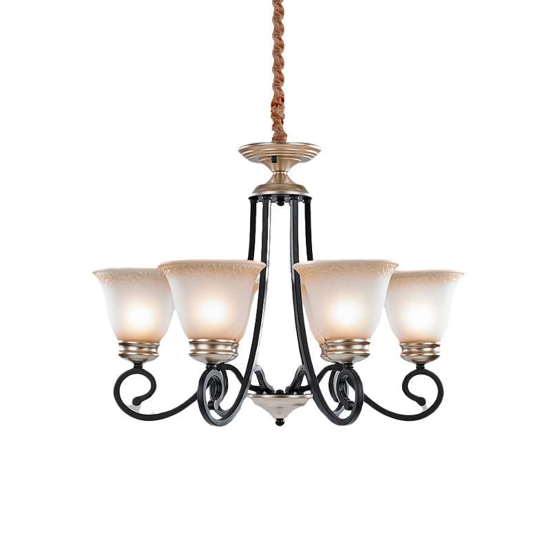 6/8 Heads Frosted Glass Chandelier Classic Black Flared Pendant Light - Rebooters