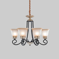 6/8 Heads Frosted Glass Chandelier Classic Black Flared Pendant Light - Rebooters