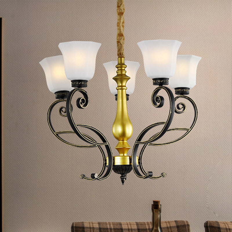 Classic Bell Ceiling Chandelier 5-Bulb Opal Glass Pendant - Rebooters