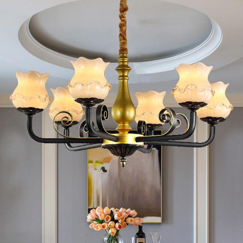 Antique Blossom Chandelier Lighting 6-Head Frosted Glass Ceiling Pendant Light - Rebooters