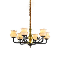 Antique Blossom Chandelier Lighting 6-Head Frosted Glass Ceiling Pendant Light - Rebooters