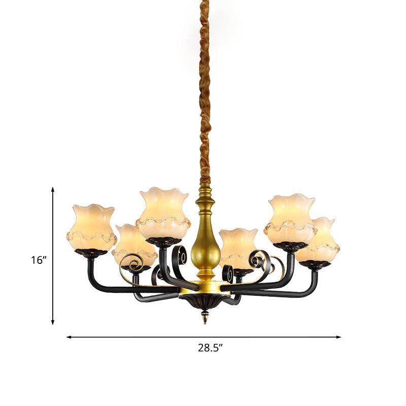 Antique Blossom Chandelier Lighting 6-Head Frosted Glass Ceiling Pendant Light - Rebooters
