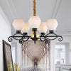 5-Head Opal Glass Chandelier Light Antique Black Hexagon Lamp - Rebooters
