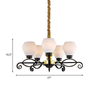 5-Head Opal Glass Chandelier Light Antique Black Hexagon Lamp - Rebooters