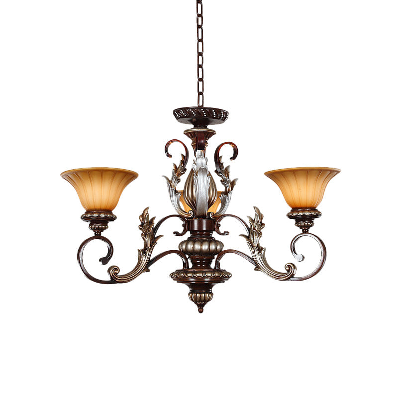 Traditionalist Bell Pendant Light 3 Lights Amber Glass Chandelier - Rebooters