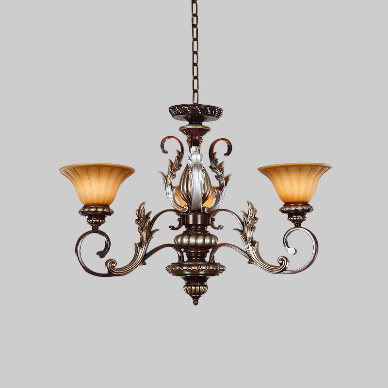 Traditionalist Bell Pendant Light 3 Lights Amber Glass Chandelier - Rebooters