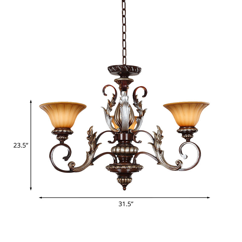Traditionalist Bell Pendant Light 3 Lights Amber Glass Chandelier - Rebooters