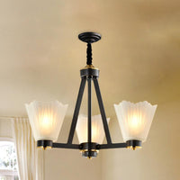 3-Bulb Tapered Chandelier Light Vintage Black Frosted Glass - Rebooters