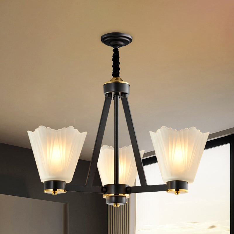 3-Bulb Tapered Chandelier Light Vintage Black Frosted Glass - Rebooters