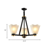 3-Bulb Tapered Chandelier Light Vintage Black Frosted Glass - Rebooters