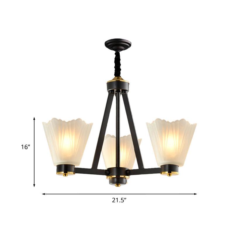 3-Bulb Tapered Chandelier Light Vintage Black Frosted Glass - Rebooters