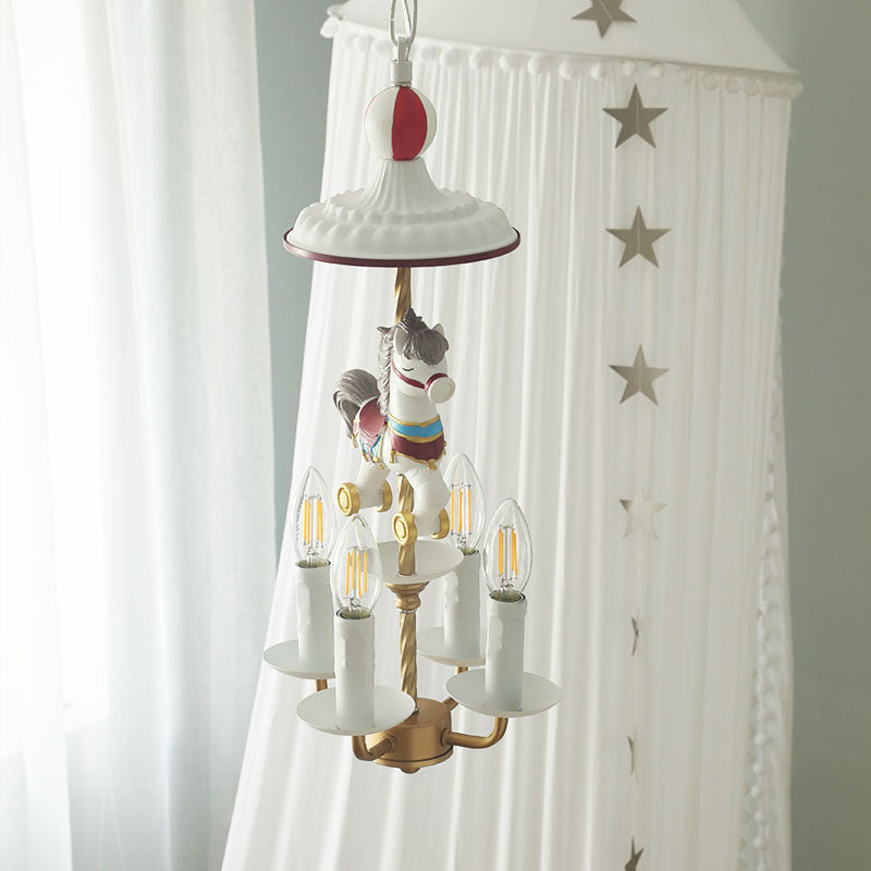 Kids Style Candle Chandelier Metal 4-Light Lamp White - Rebooters