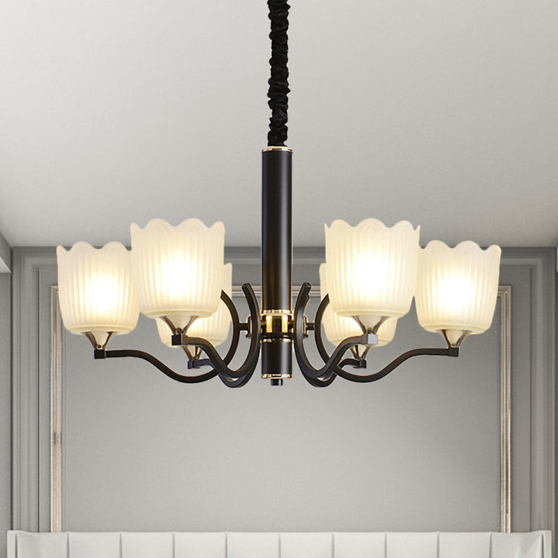 Scalloped Cup Shape Living Room Pendant Black Ceiling Chandelier - Rebooters