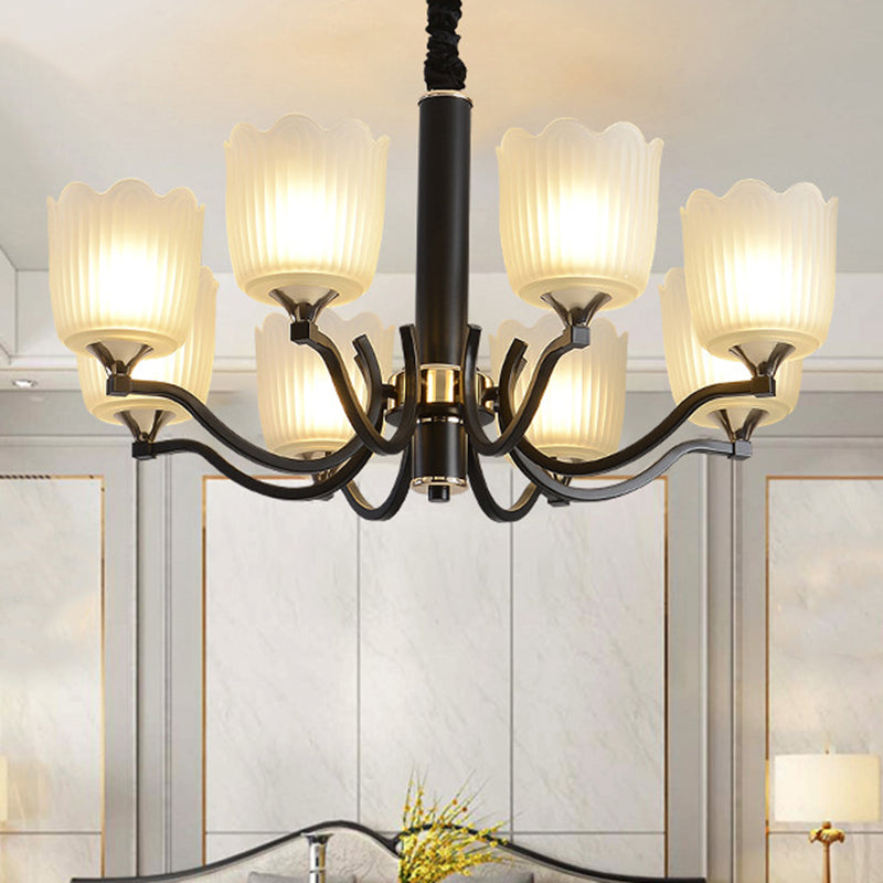 Scalloped Cup Shape Living Room Pendant Black Ceiling Chandelier - Rebooters