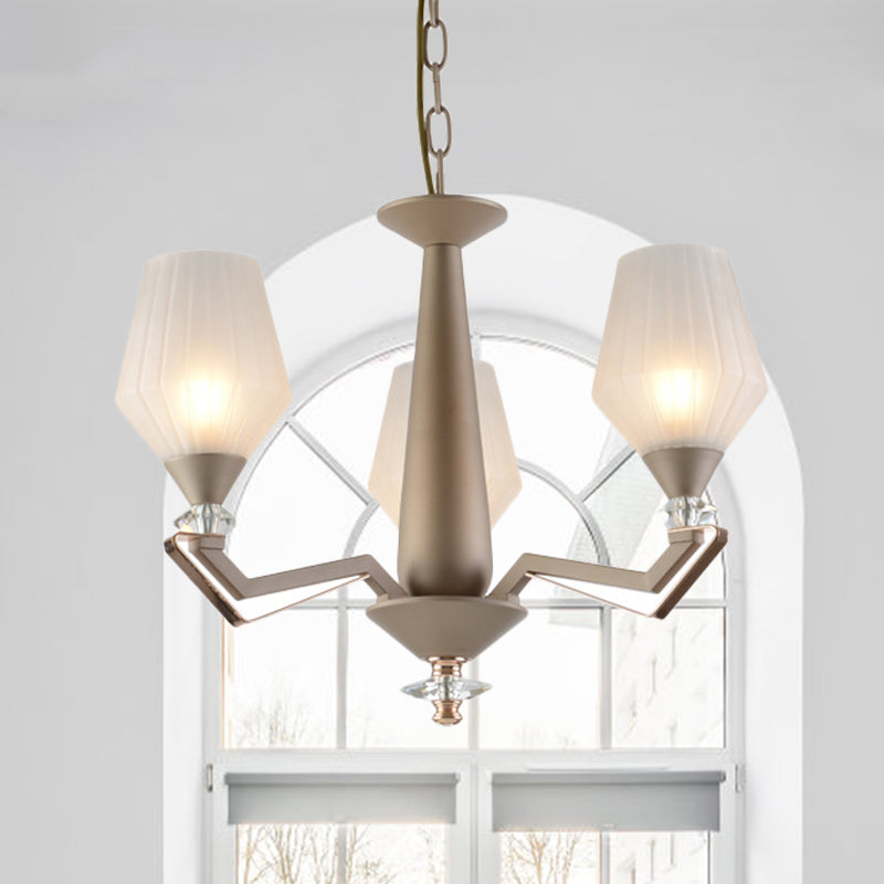 White Frosted Glass Cup Shape Chandelier Traditional 3/6 Bulbs Bedroom Light in Gold - Rebooters