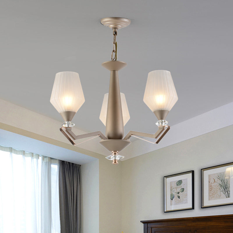 White Frosted Glass Cup Shape Chandelier Traditional 3/6 Bulbs Bedroom Light in Gold - Rebooters