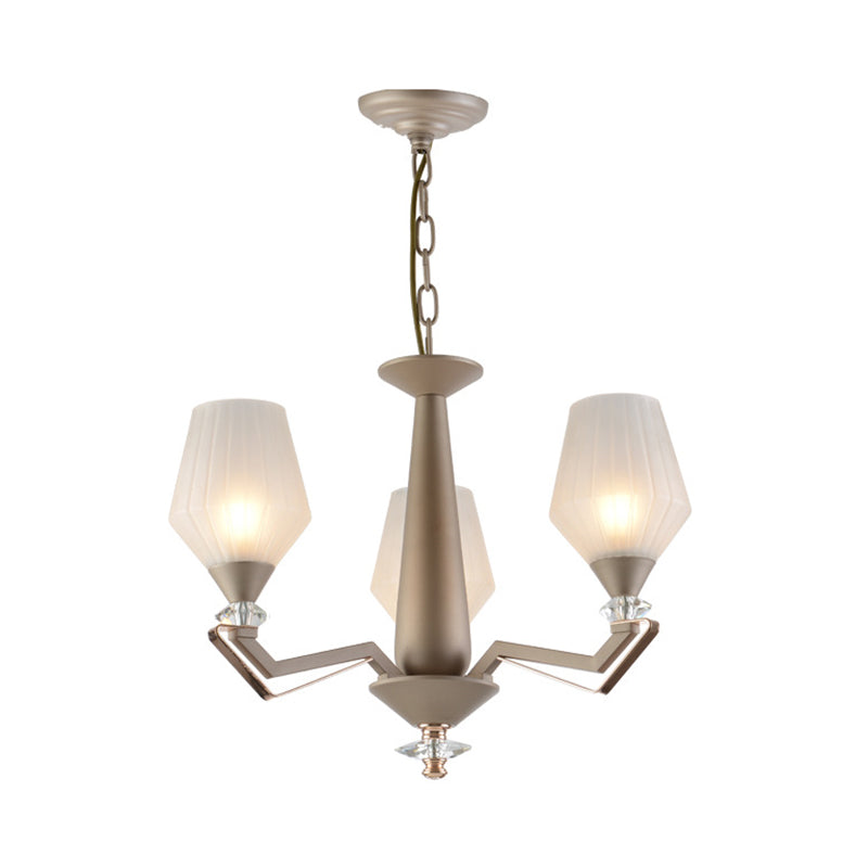 White Frosted Glass Cup Shape Chandelier Traditional 3/6 Bulbs Bedroom Light in Gold - Rebooters