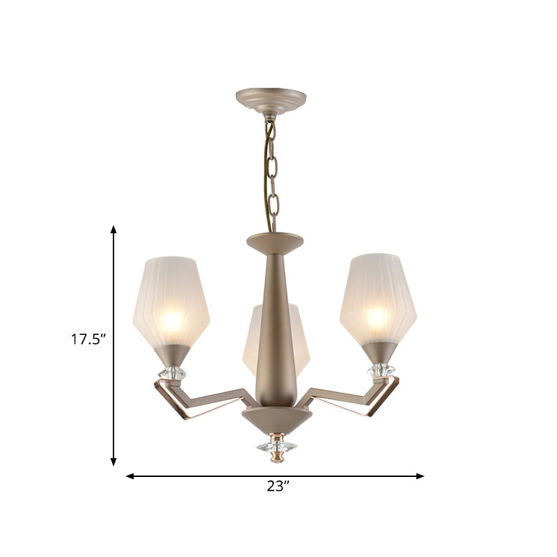 White Frosted Glass Cup Shape Chandelier Traditional 3/6 Bulbs Bedroom Light in Gold - Rebooters