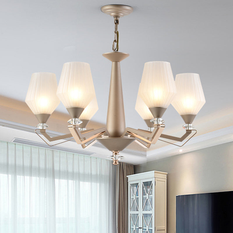 White Frosted Glass Cup Shape Chandelier Traditional 3/6 Bulbs Bedroom Light in Gold - Rebooters