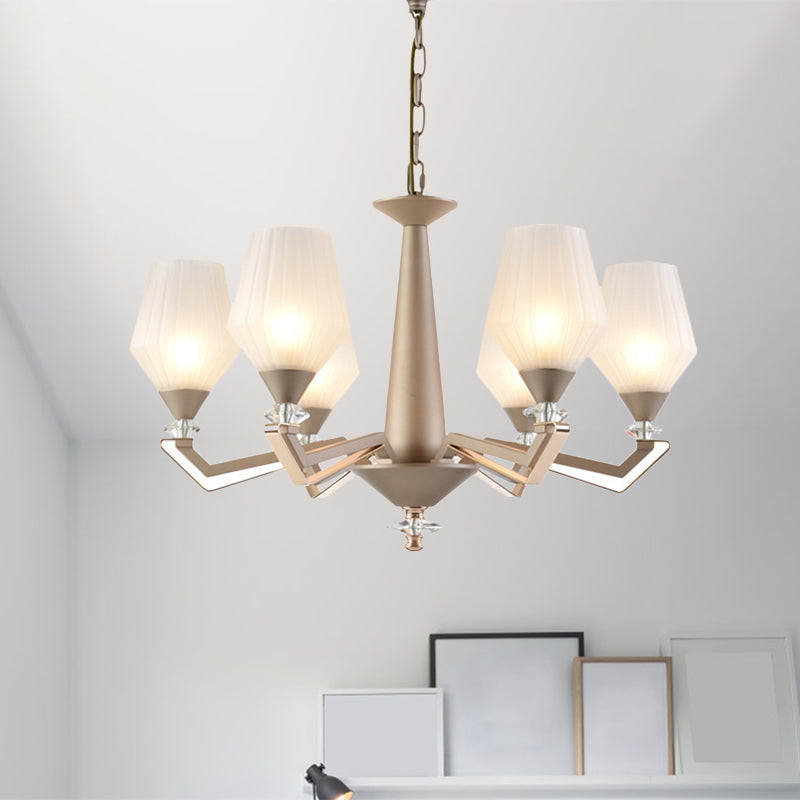 White Frosted Glass Cup Shape Chandelier Traditional 3/6 Bulbs Bedroom Light in Gold - Rebooters