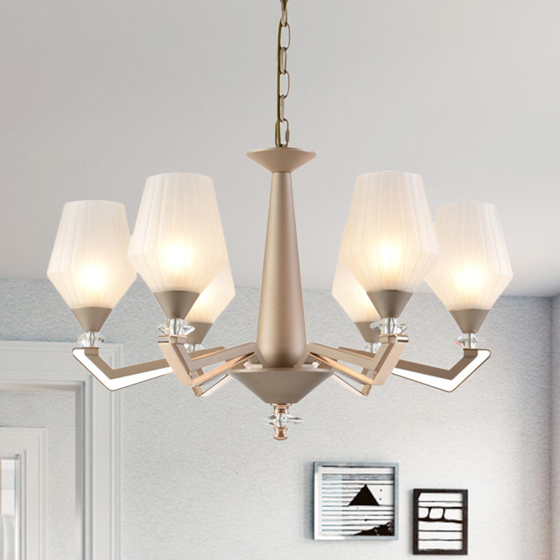 White Frosted Glass Cup Shape Chandelier Traditional 3/6 Bulbs Bedroom Light in Gold - Rebooters