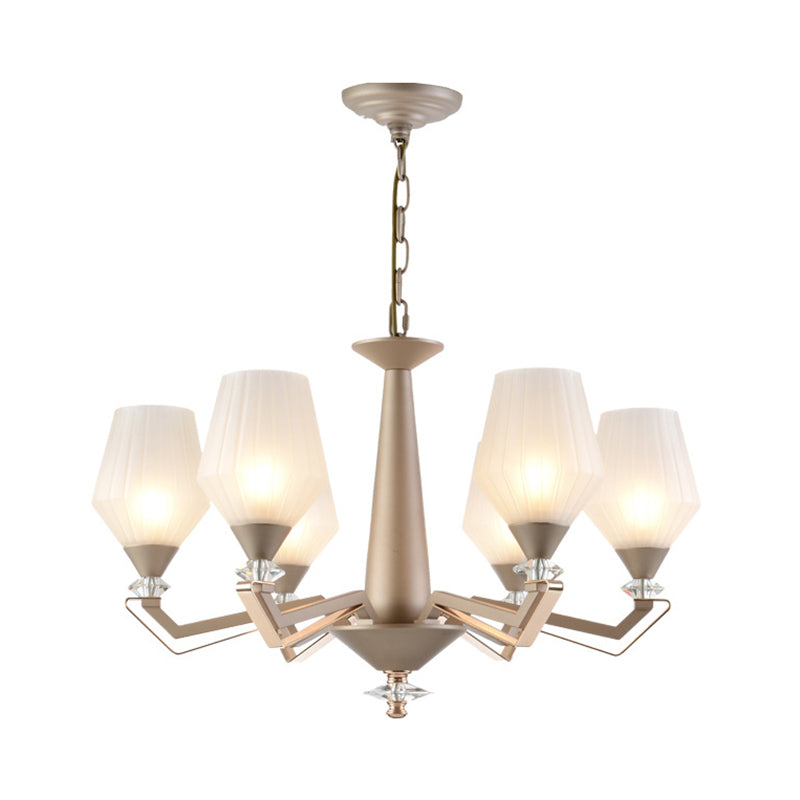 White Frosted Glass Cup Shape Chandelier Traditional 3/6 Bulbs Bedroom Light in Gold - Rebooters