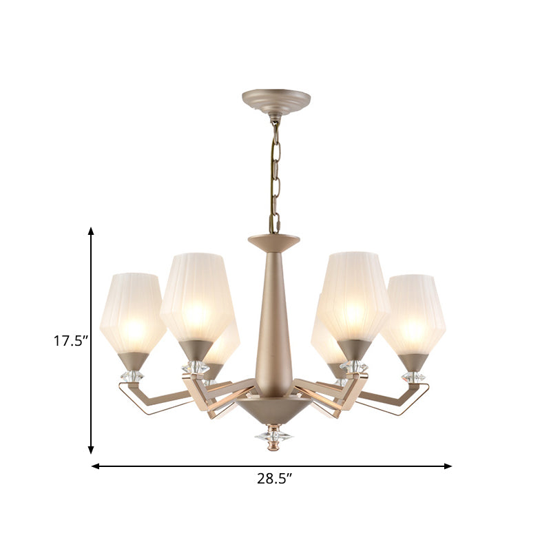 White Frosted Glass Cup Shape Chandelier Traditional 3/6 Bulbs Bedroom Light in Gold - Rebooters