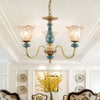Countryside Flower Pendant Chandelier Tan Glass Brass Light - Rebooters
