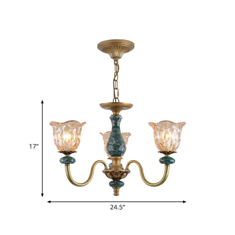 Countryside Flower Pendant Chandelier Tan Glass Brass Light - Rebooters