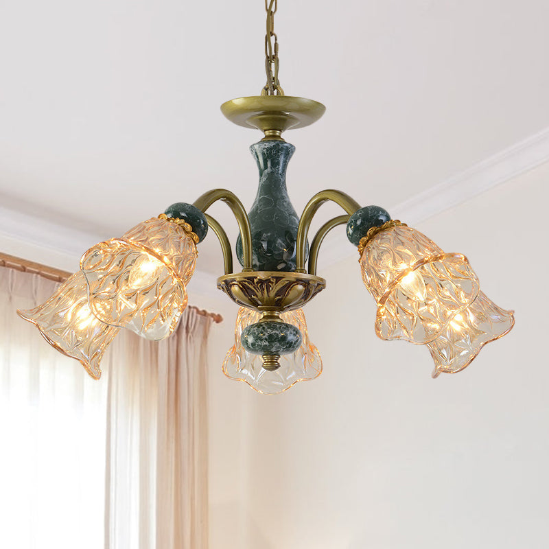 Countryside Flower Pendant Chandelier Tan Glass Brass Light - Rebooters