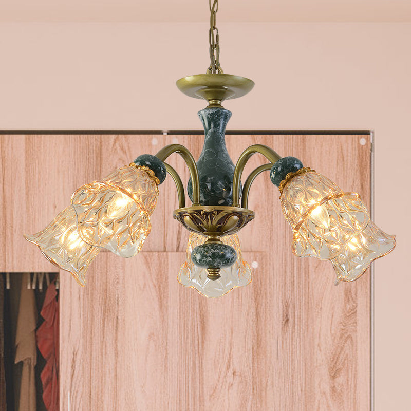 Countryside Flower Pendant Chandelier Tan Glass Brass Light - Rebooters