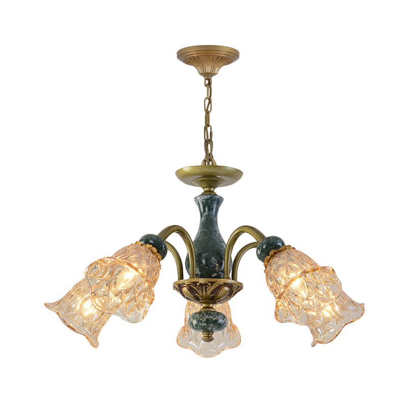 Countryside Flower Pendant Chandelier Tan Glass Brass Light - Rebooters
