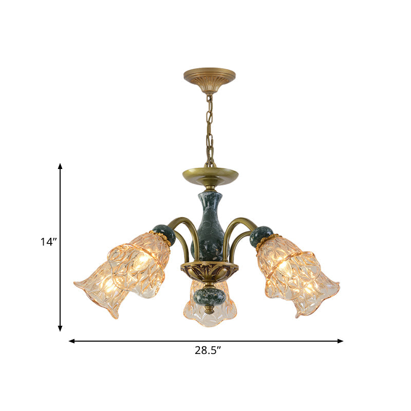 Countryside Flower Pendant Chandelier Tan Glass Brass Light - Rebooters