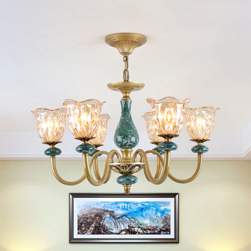 Countryside Flower Pendant Chandelier Tan Glass Brass Light - Rebooters