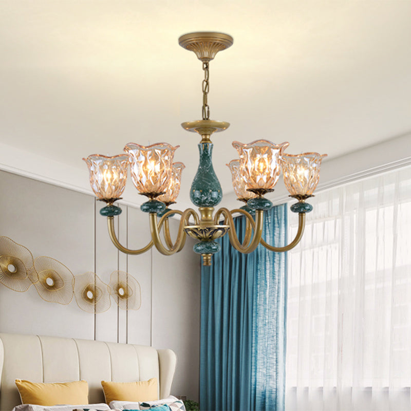 Countryside Flower Pendant Chandelier Tan Glass Brass Light - Rebooters