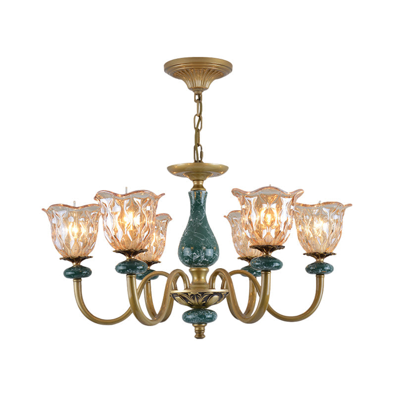 Countryside Flower Pendant Chandelier Tan Glass Brass Light - Rebooters